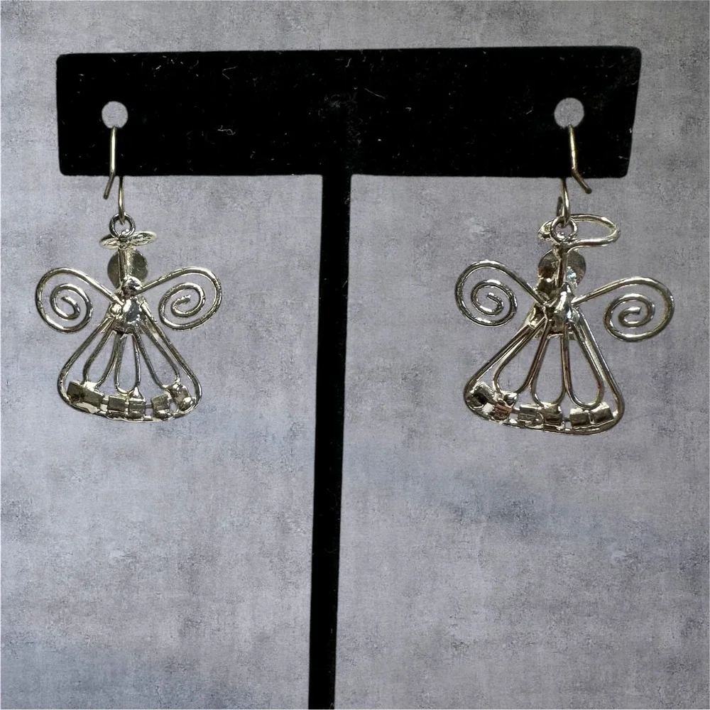 Angel Drop Earrings‎ Womens Silver Tone Yellow Enamle Clear Rhinestone Dangle